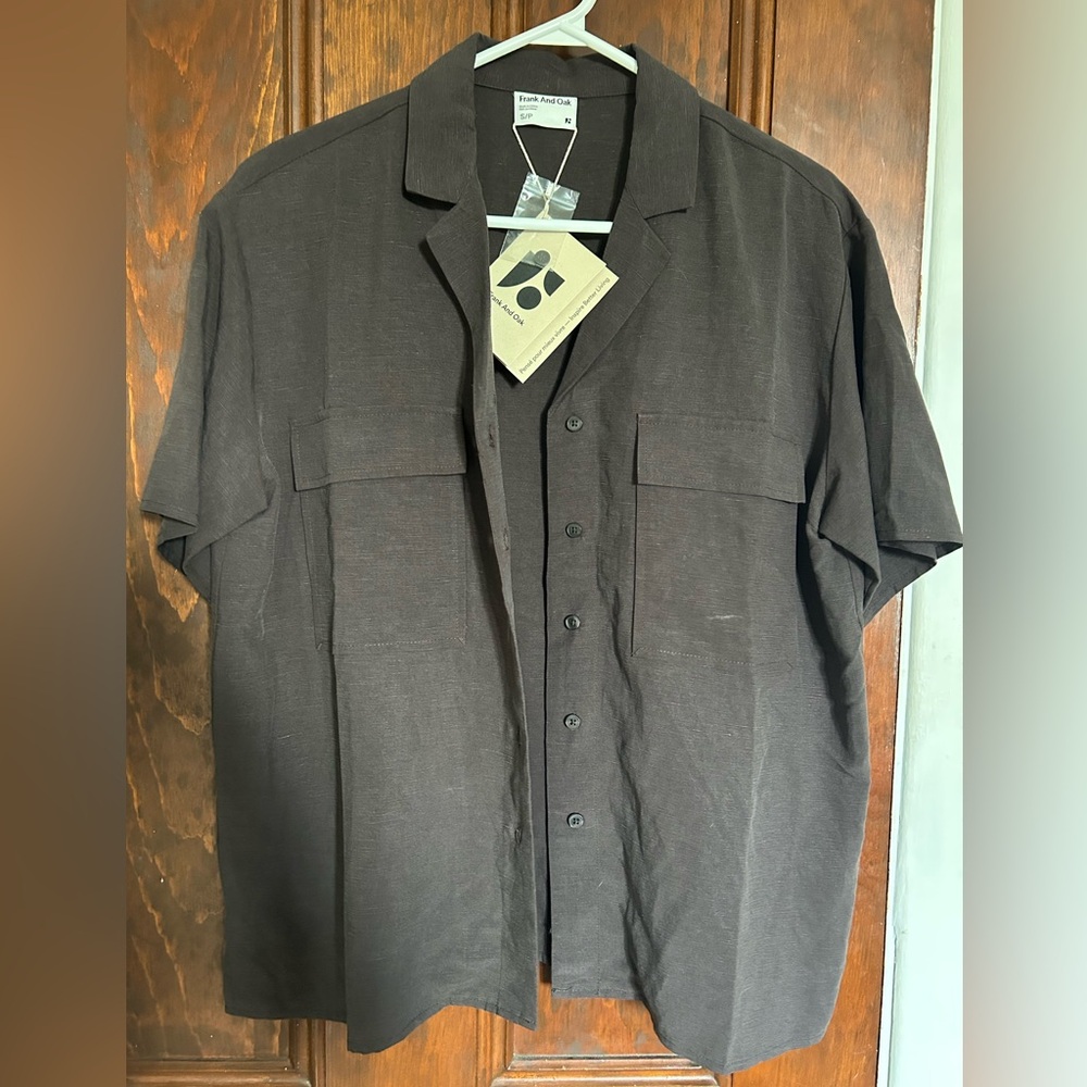 Dark Brown Short Sleeve Button-Up Shirt